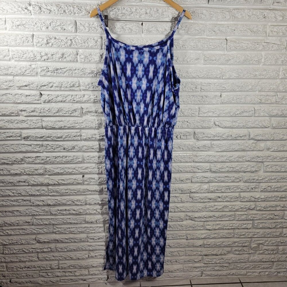 Faded Glory Plus Size 2X Maxi Dress Blue Watercolor Spaghetti Strap WAT39E